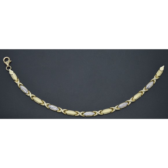 Real 10K Solid Two-tone Gold 7 Shiny XO Love Charm Diamond Cut Bracelet 4.5 gr
